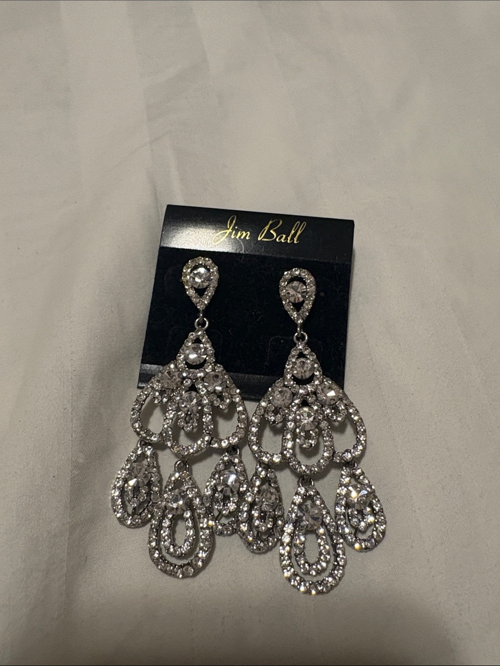 Jim Ball Silver Crystal Teardrop Chandelier Earrings